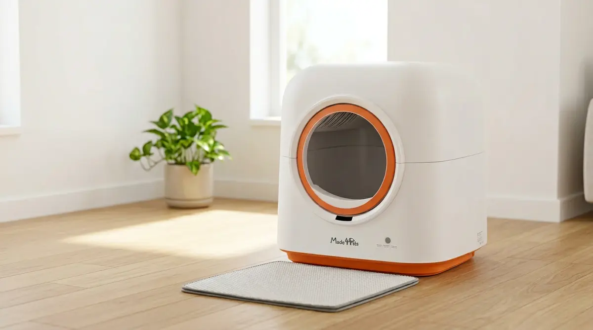 Enclosed cat litter box in a clean indoor space